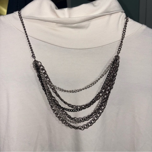 paparazzi Jewelry - 2 piece Silver, Black and Gunmetal Multi-Layered Necklace with Cascading Chains